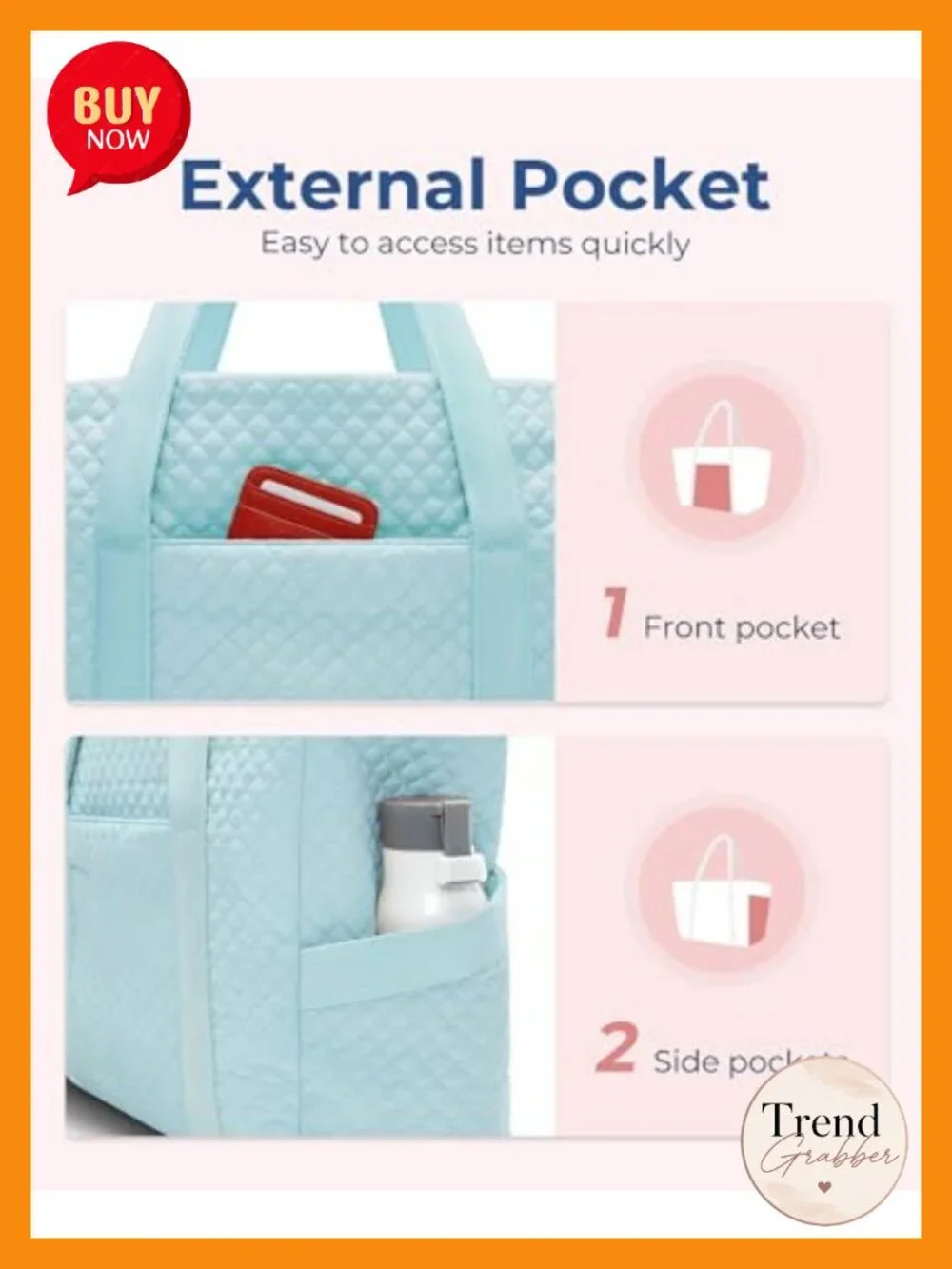 Quilted Puffer Tote Bag for Women, 20L Travel Work Bag with Zipper, Fits 15.6
